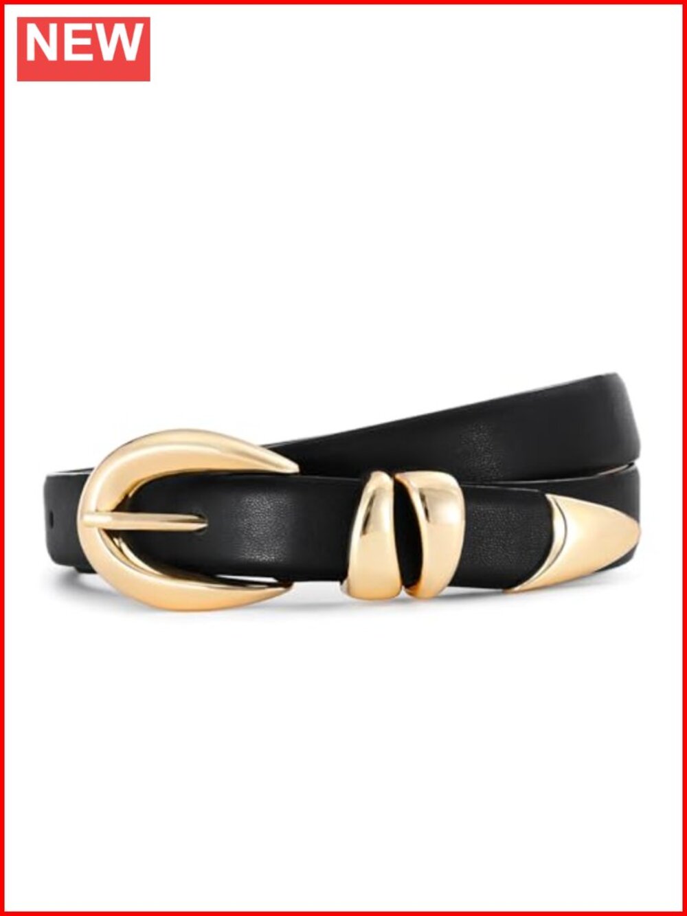 Faux Leather Belt for Women Adjustable Gold Buckle Jeans Dress